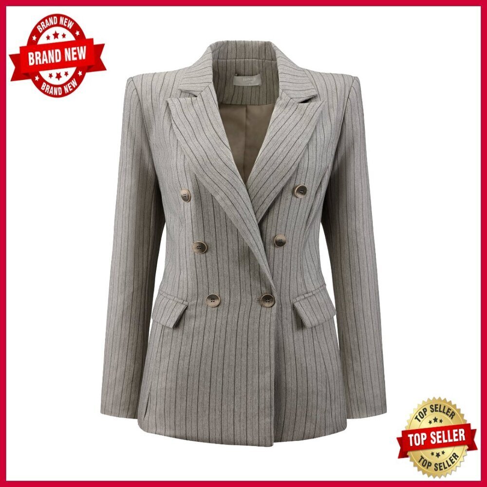 Vintage Pinstripe Double Breasted Blazer Wool Blend Regular Fit